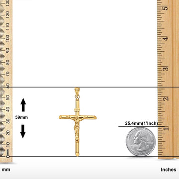 14K Yellow Gold Real Religious Crucifix Charm Pendant 56mmX37mm 3.4grams